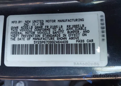 2009 Pontiac Vibe z USA, uszkodzony, nr VIN 5Y2SP67099Z464409